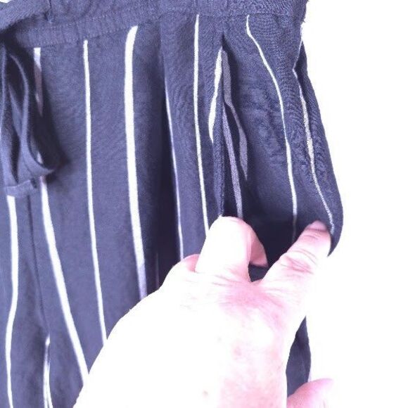 a new day Black Striped Linen Blend Wide Leg Tapered Ankle Pull On Pant L Beach - Picture 5 of 9